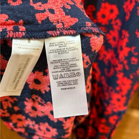 Loft flowy red & blue floral drop waist dress - Picture 4 of 7